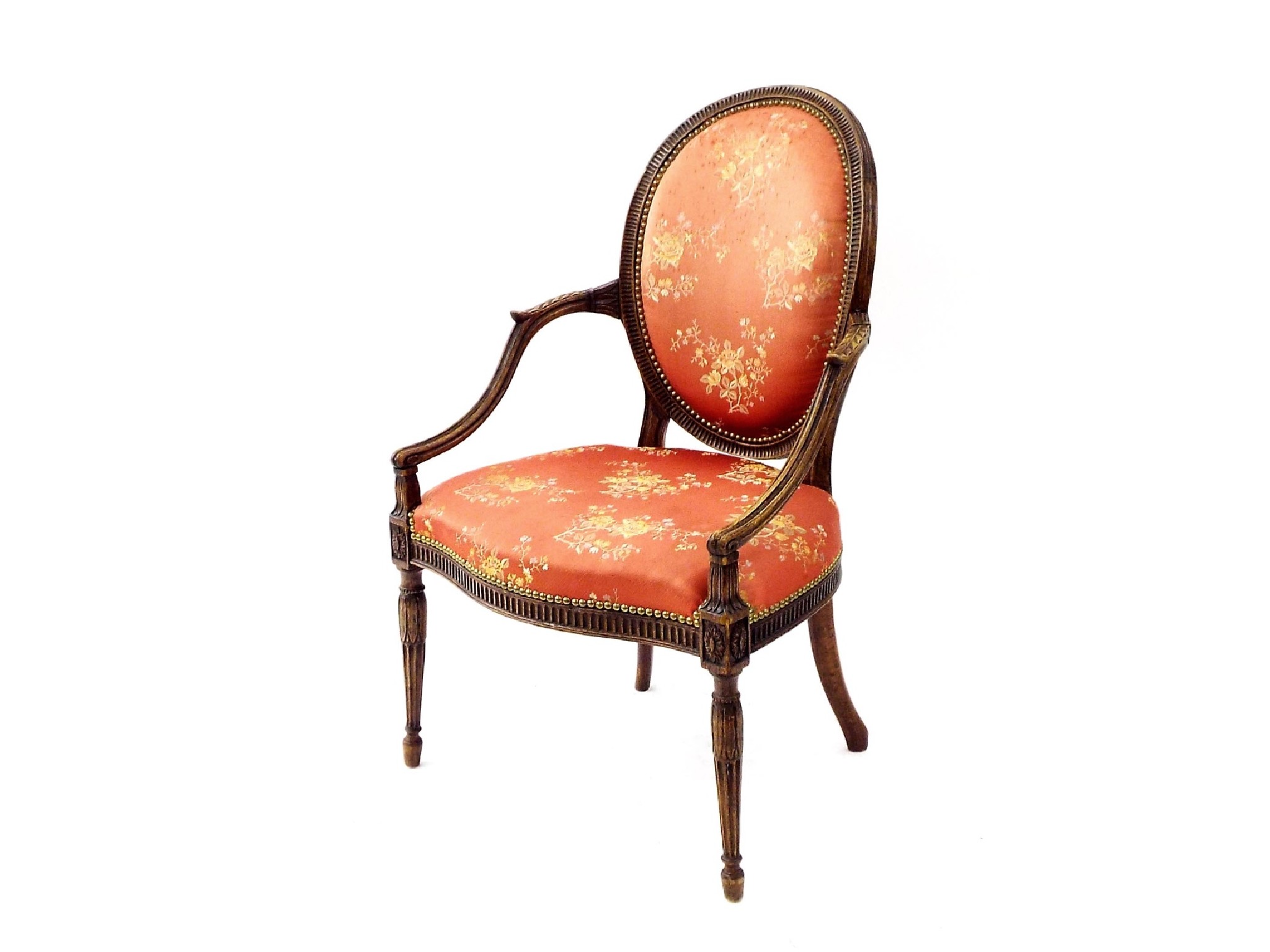 Appraisal: th century French fauteil the shield back with stuffover upholstery