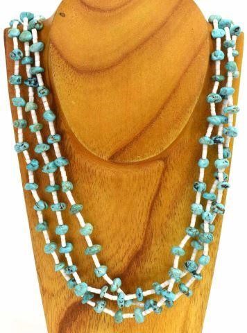 Appraisal: Native American beaded necklace three strands turquoise and white shell