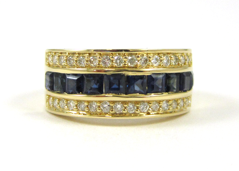 Appraisal: SAPPHIRE DIAMOND AND FOURTEEN KARAT GOLD RING with a row