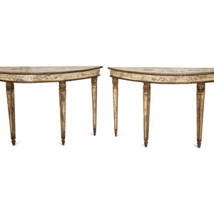 Appraisal: A Pair of Venetian Painted Demilune Console Tables th Century