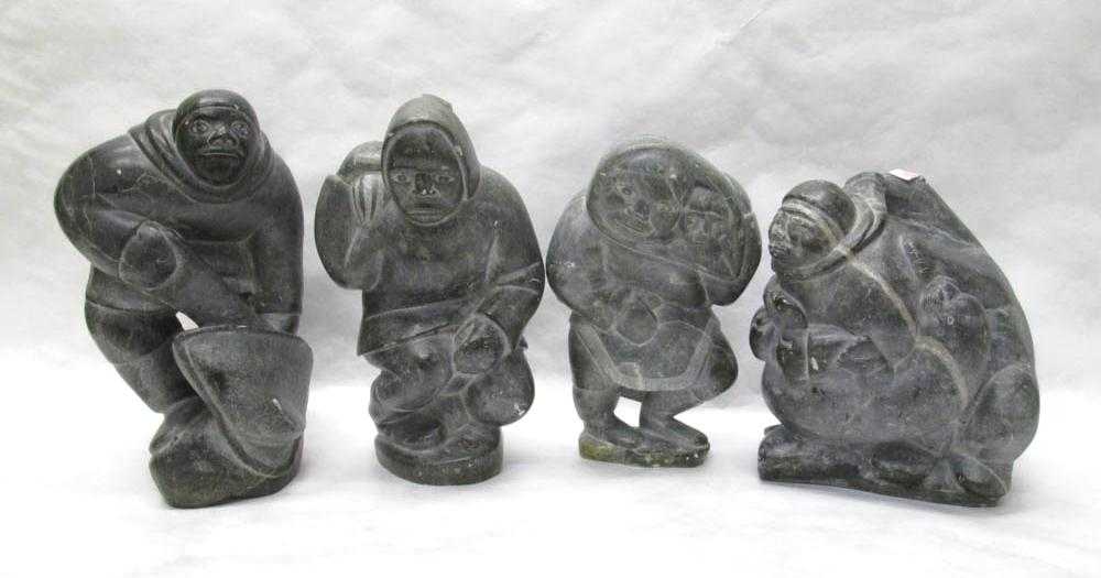 Appraisal: FOUR FIGURAL INUIT SOAPSTONE SCULPTURES three by Lukasi Ananagi Amamartua