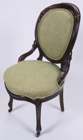 Appraisal: Period Victorian medallion-back side chair walnut hip rests upholstered seat