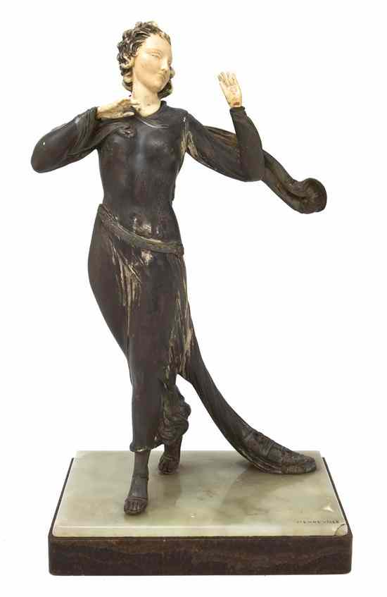 Appraisal: An Art Deco Cast Metal and Composite Figure Menneville depicting