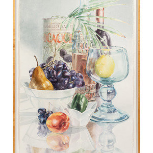 Appraisal: Anstis Lundy American th Century Still Life with Wine watercolor