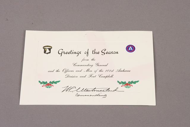 Appraisal: William Westmoreland signed Christmas card Greetings from the Commanding General