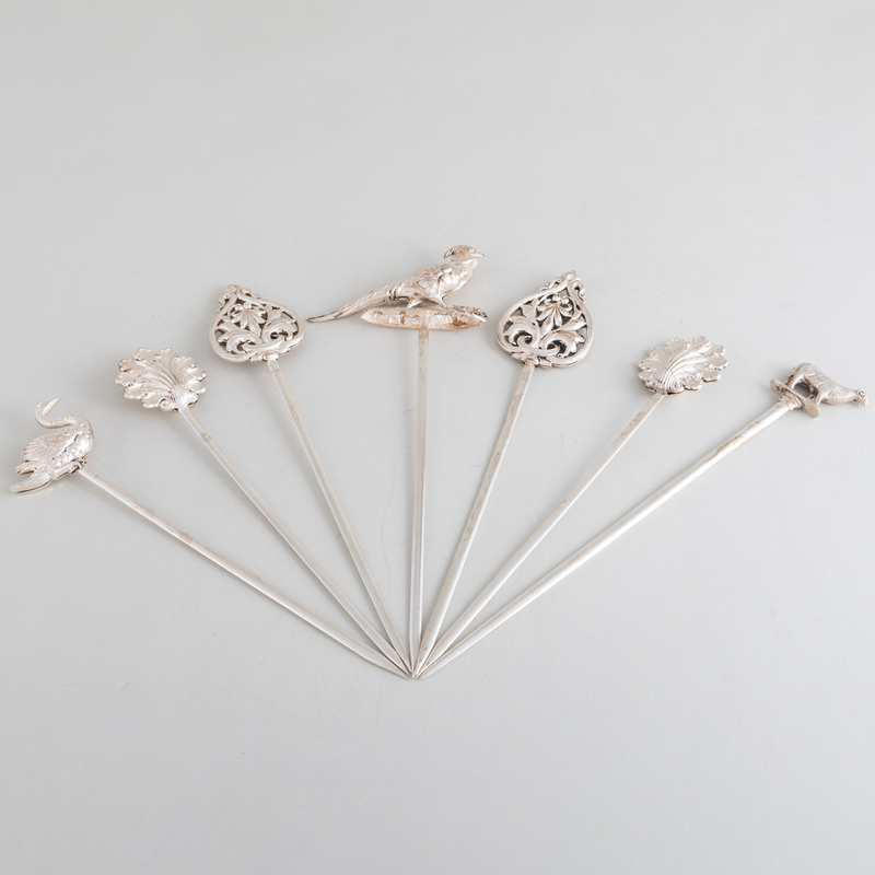 Appraisal: Group of Seven Silver and Silver Plate Meat Skewers Comprising