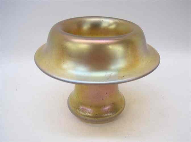 Appraisal: LOETZ IRIDESCENT ART GLASS MUSHROOM VASE gold with rose highlights