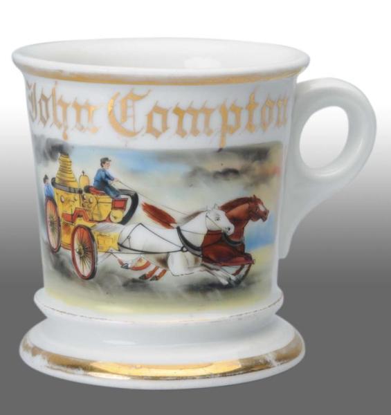 Appraisal: Fire Pumper Occupational Shaving Mug Description Marked John Compton on