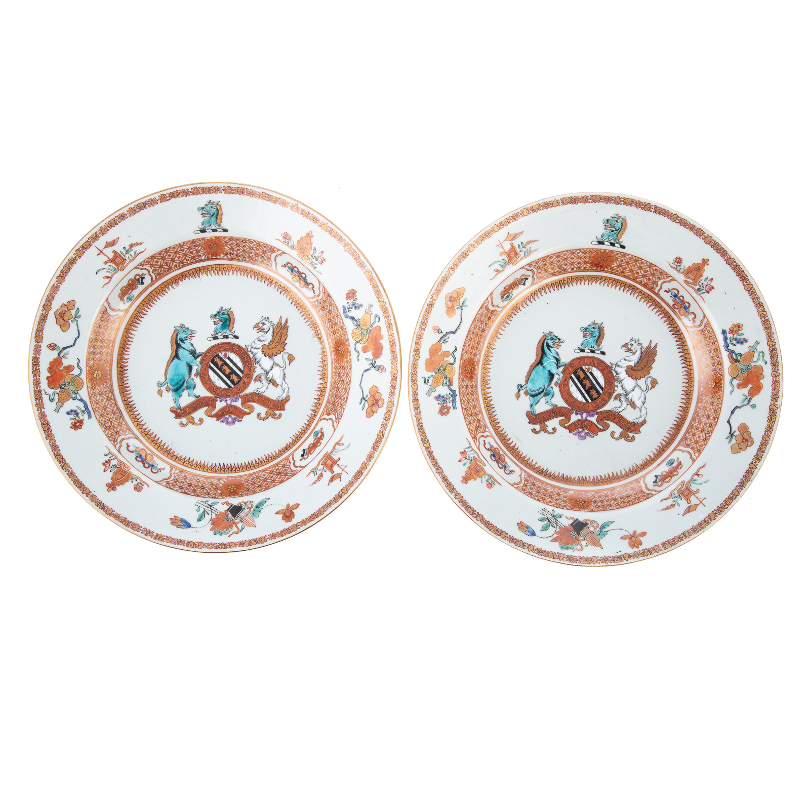 Appraisal: RARE PAIR OF ENGLISH MARKET ARMORIAL SOUP PLATES Yongzheng Era