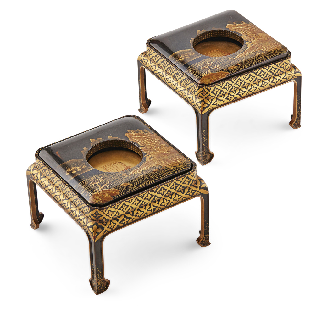 Appraisal: PAIR OF LACQUER SAKE CUP STANDS HAIDAI MEIJI PERIOD of