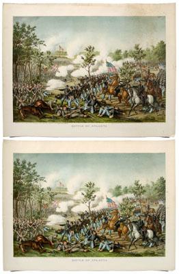 Appraisal: Two Kurz amp Allison chromolithographs both Battle of Atlanta Death