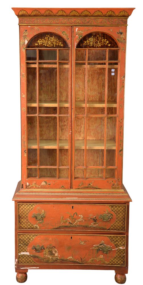 Appraisal: Chinoiserie Decorated Display Cabinet in two parts two glazed doors