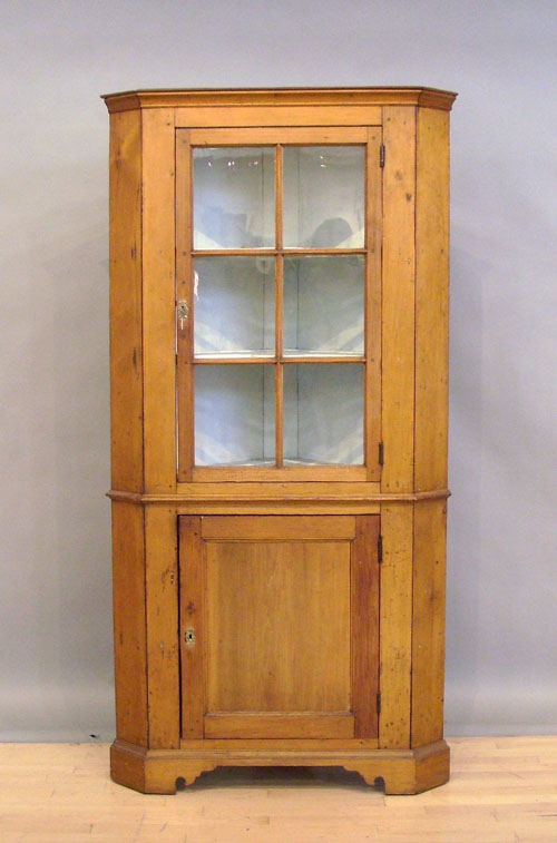 Appraisal: Pine one piece corner cupboard th c h w