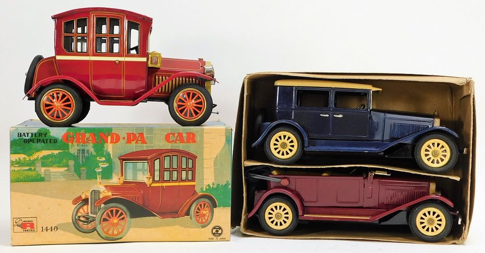 Appraisal: Rosko and Japanese Tin Toy Cars with Boxes Japan th