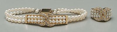 Appraisal: Pearl diamond bracelet ring both set with total of brilliant-cut