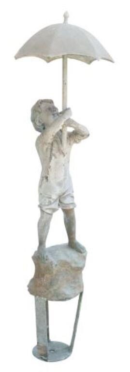 Appraisal: Patinated bronze garden sculpture th c modeled as a boy