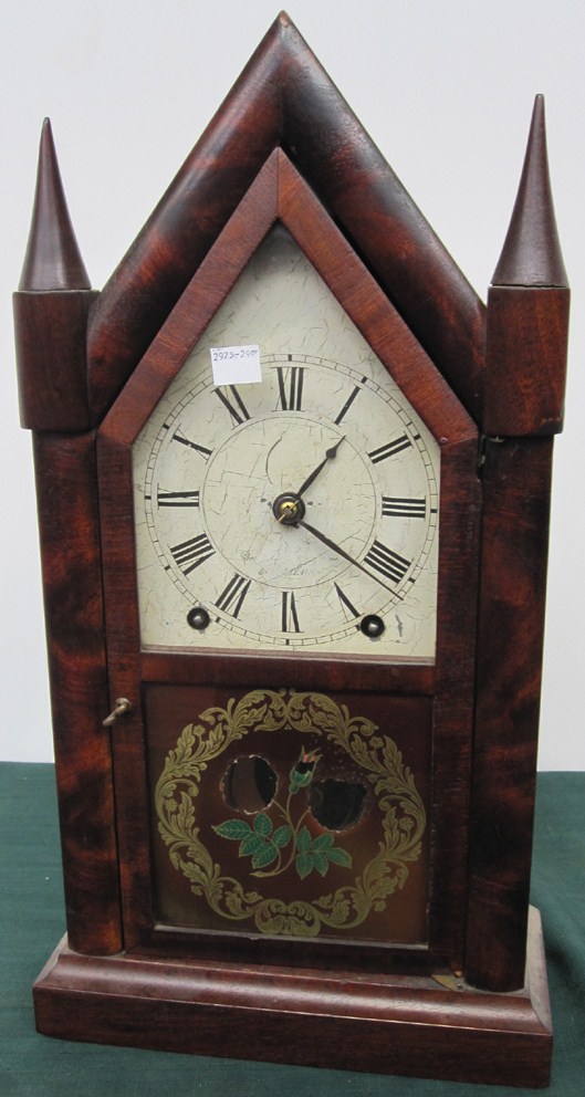 Appraisal: AMERICAN GOTHIC REVIVAL MAHOGANY EIGHT-DAY MANTLE CLOCK The Hawley Brewster