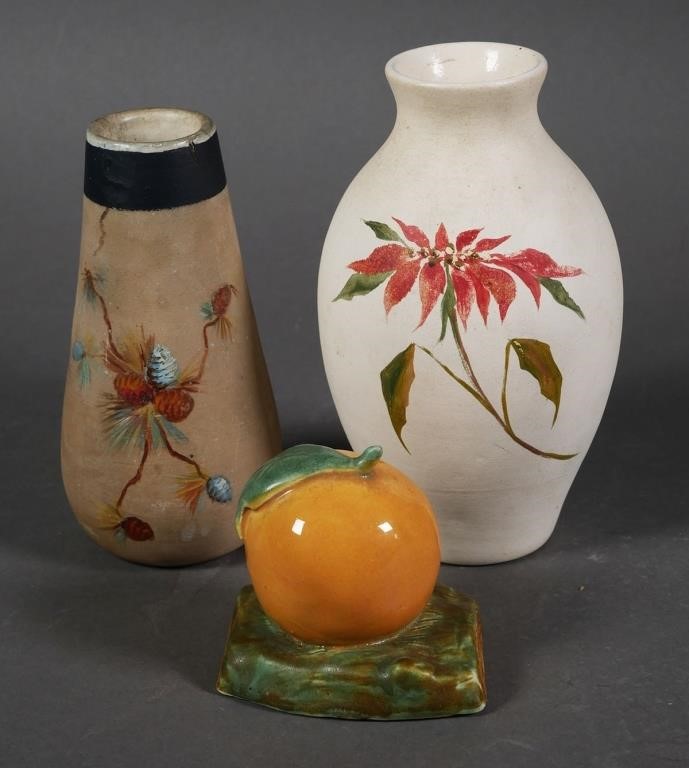 Appraisal: Three Orlando Pottery ceramic pieces including two vases and a