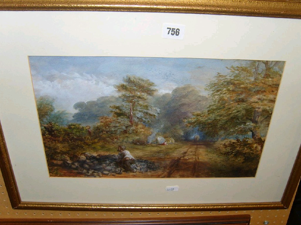 Appraisal: A th century watercolour of a country landscape with charcoal