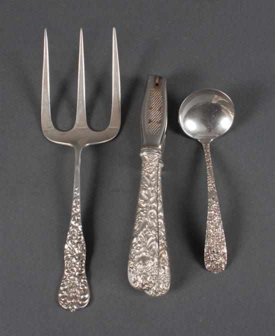 Appraisal: Three American sterling silver serving pieces by Kirk Stieff and