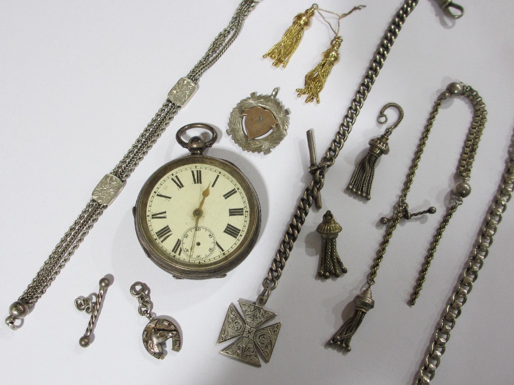 Appraisal: Lot comprising a silver cased pocket watch silver Albert chain