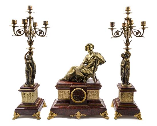 Appraisal: Sale Lot A Gilt Bronze Mounted Marble Clock Garniture after