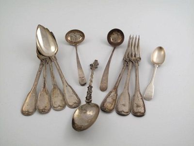 Appraisal: A mixed lot of silver flatware comprising four Belgian Fiddle