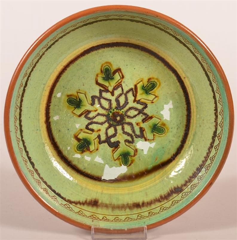 Appraisal: I S Stahl Redware Glazed Snowflake Plate I S Stahl