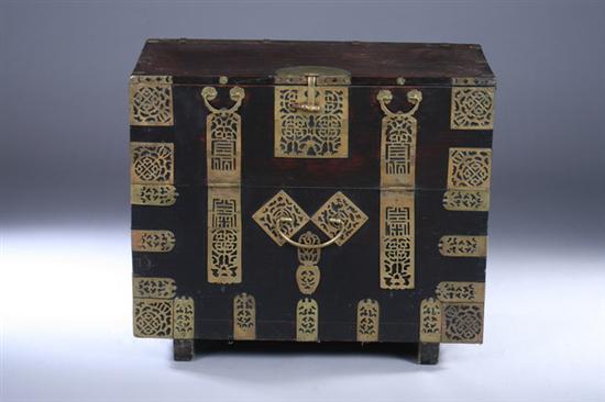 Appraisal: KOREAN BRASS MOUNTED WOOD CHEST th century - in x