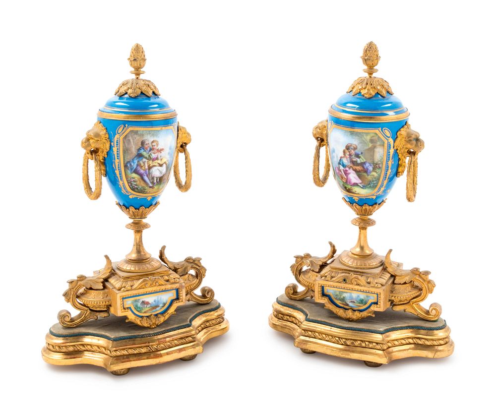 Appraisal: A Pair of Sevres Style Gilt Bronze Mounted Painted and