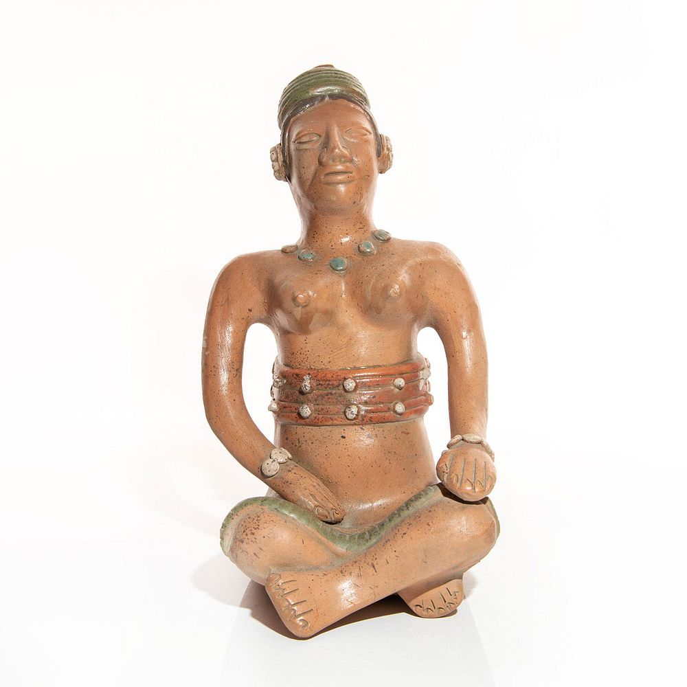 Appraisal: SOUTH AMERICAN CERAMIC FIGURE OF WOMAN SITTING Hand decorated woman