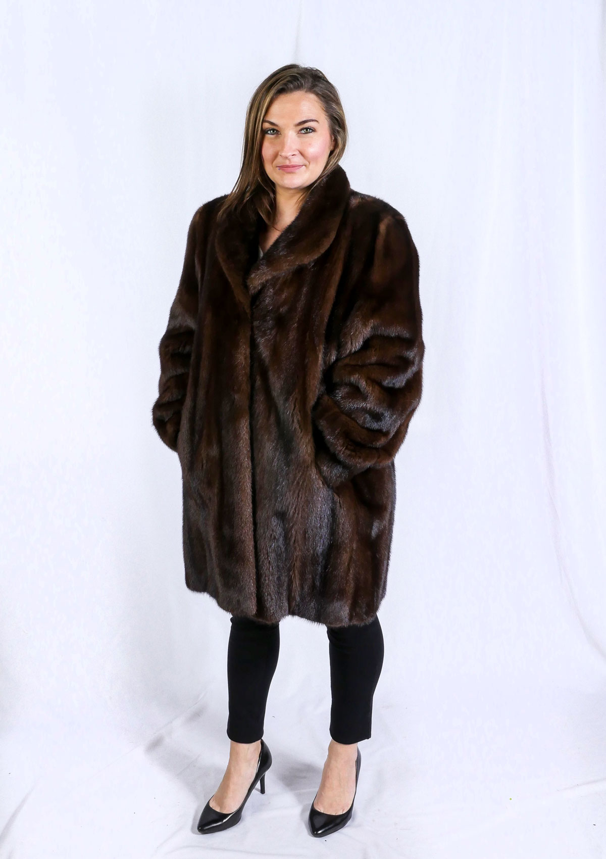 Appraisal: THREE QUARTER LENGTH DARK BROWN MINK COAT Well cared for