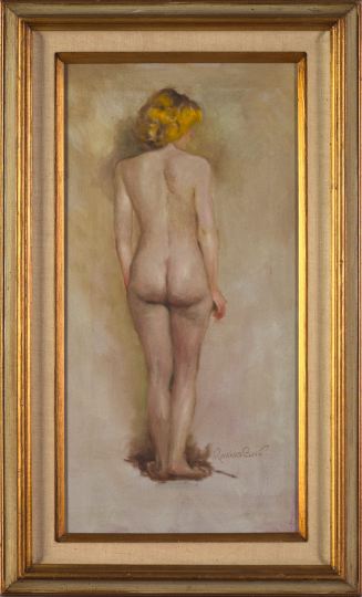 Appraisal: Richard Clive American b Standing Female Nude oil on canvas