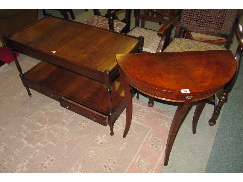 Appraisal: Reproduction half moon table and a two tier table