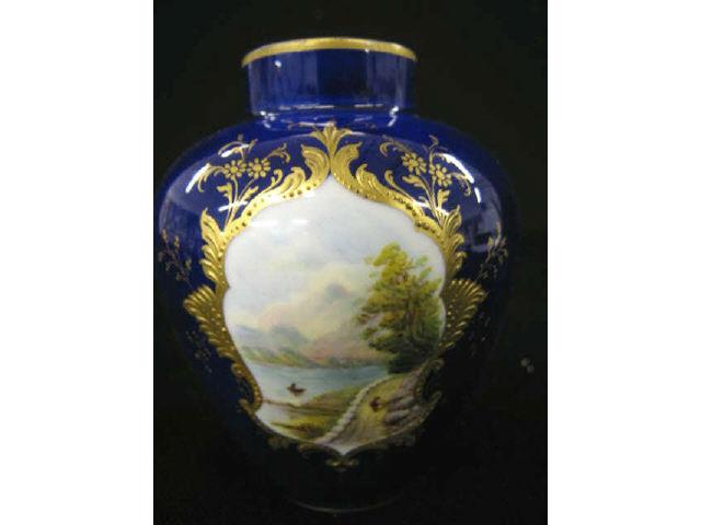 Appraisal: Heubach Porcelain Cabinet Vase superb handpainted bird floral in rich