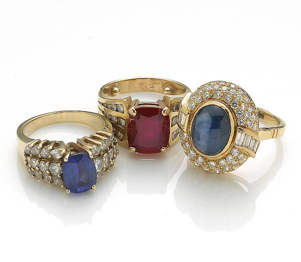 Appraisal: A collection of three diamond gem-set k and k gold