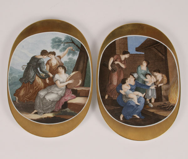 Appraisal: Pair West German Porcelain Platters with allegorical scenes and gilt