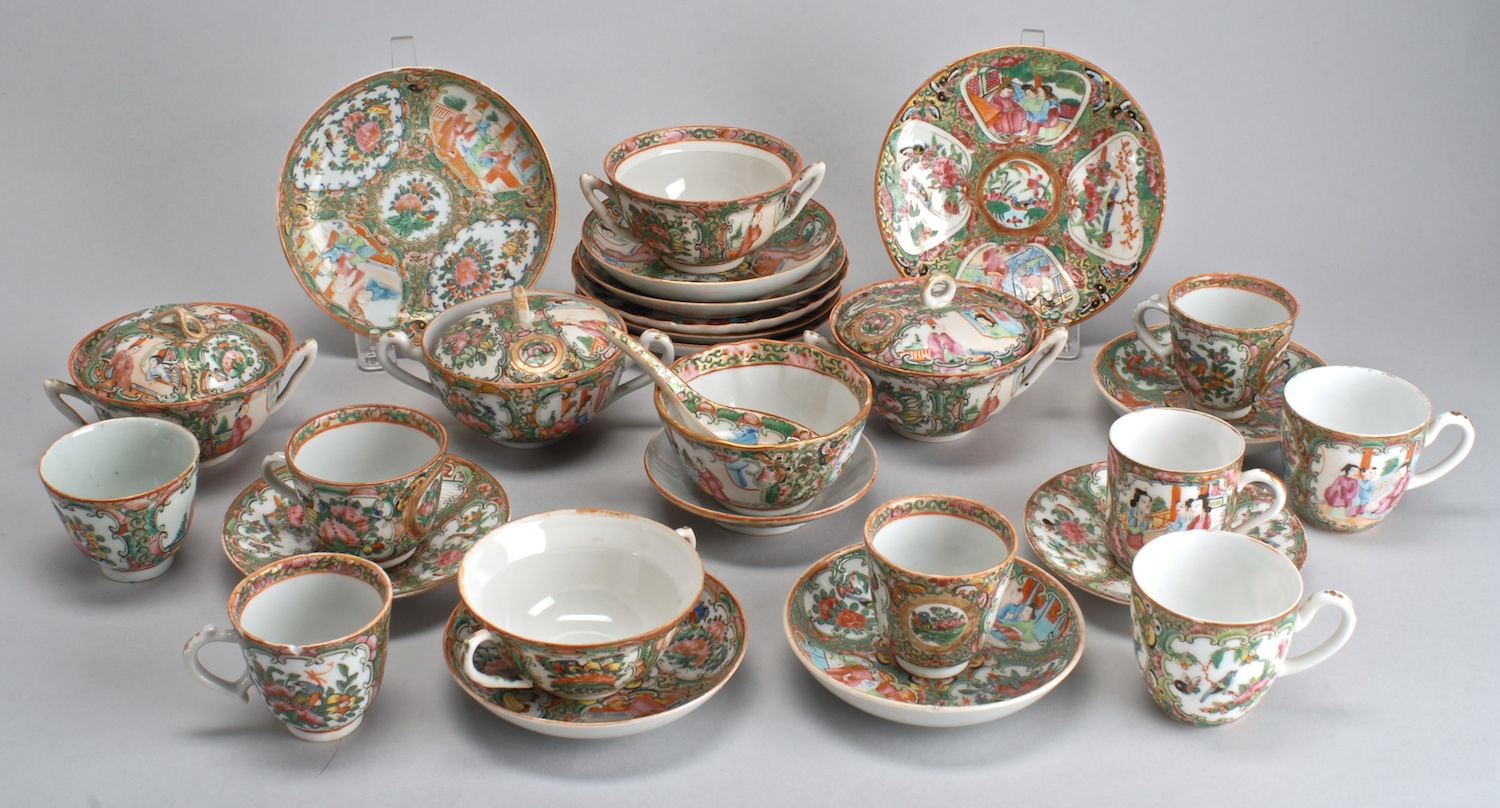 Appraisal: THIRTY-ONE PIECES OF CHINESE EXPORT ROSE MANDARIN CHINA eight demitasse