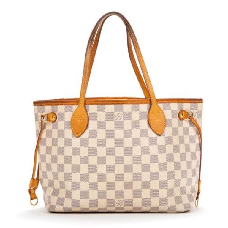 Appraisal: Louis Vuitton Neverfull PM tote bag in Damier Azur coated