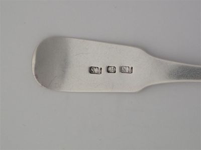 Appraisal: ROBERT STEWART A rare fiddle dessert spoon script initial F