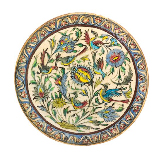 Appraisal: Sale Lot A Circular Persian Pottery Tile having polychrome bird