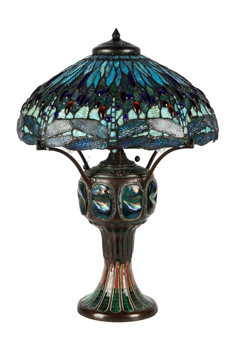 Appraisal: DALE TIFFANY-STYLE DRAGONFLY TABLE LAMPcontemporary glass and patinated metal signed