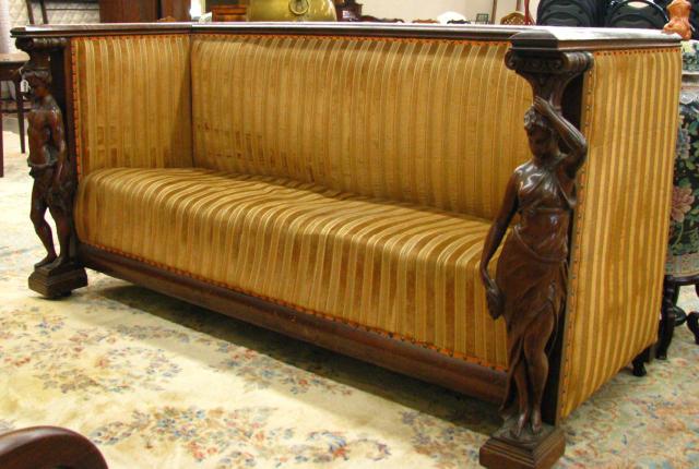 Appraisal: Antique formal sofa with Figural Carvings circa early th century