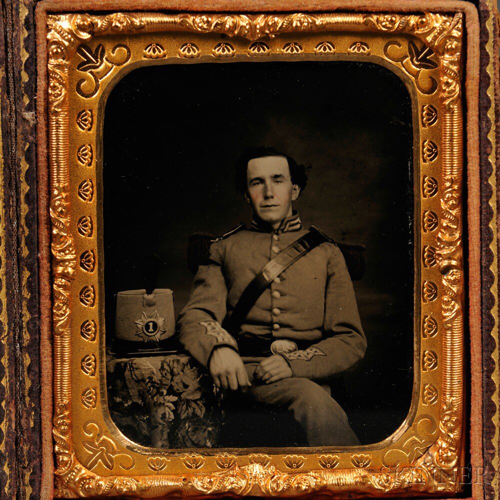 Appraisal: Sixth-plate Ambrotype Portrait of a Soldier in a Militia Uniform