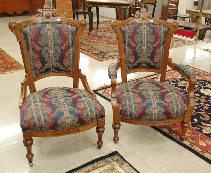 Appraisal: TWO MATCHING VICTORIAN PARLOR CHAIRS Renaissance Revival style Louis XV