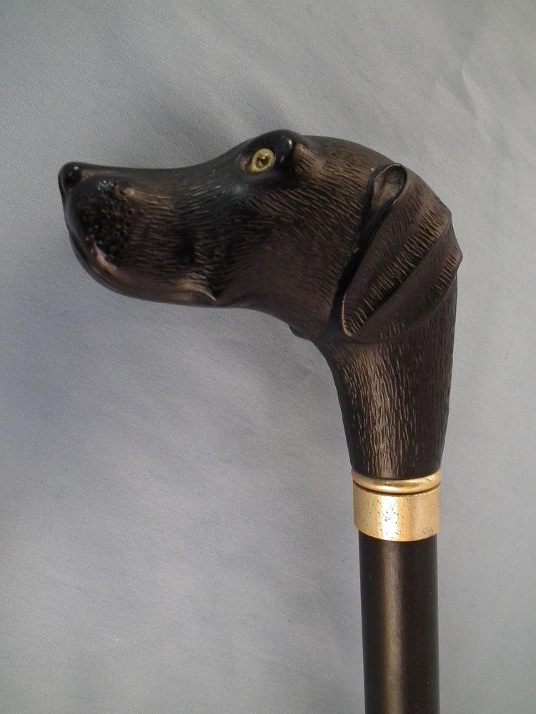 Appraisal: CARVED DOG HEAD CANE Antique carved cane with ebony head