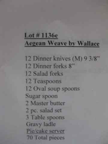 Appraisal: pcs Wallace Aegean Weave Sterling Flatwareservice for with servers no