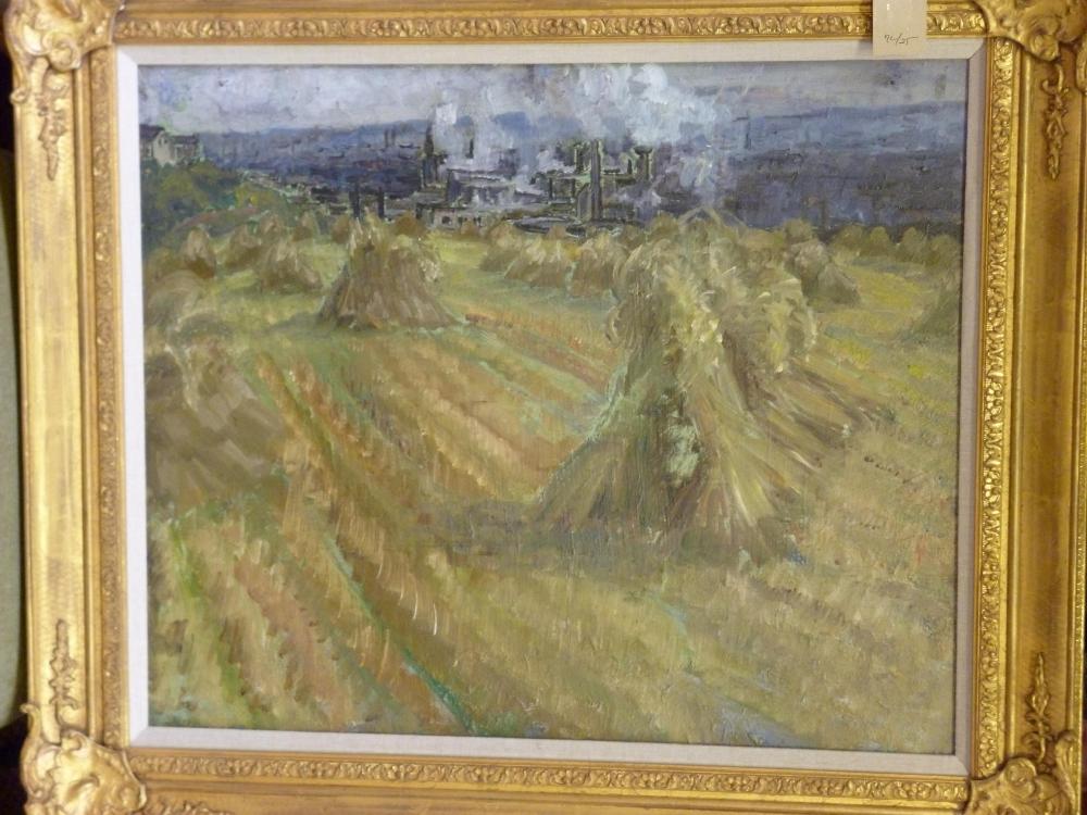 Appraisal: JAMES ARUNDEL - Cornfield overlooking Bradford oil on board signed