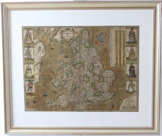 Appraisal: TH CENTURY POLYCHROME COLORED MAP THE KINGDOMEOF ENGLAND DATED IN