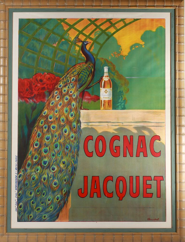 Appraisal: C Bouchet Cognac Jacquet Peacock Lithograph Camille Bouchet French Cognac